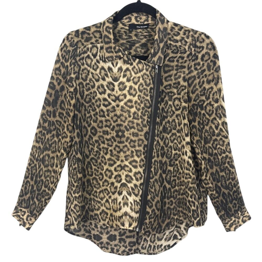 The Kooples Silk Leopard Print Asymmetric Zip Blouse Women's S French Designer - Picture 2 of 9